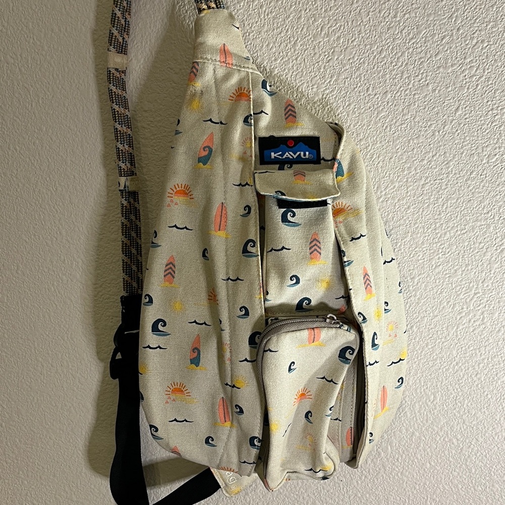 Kavu Cream Sling Bag with Surfboard Print